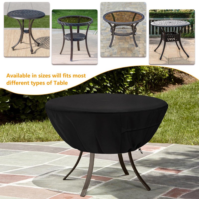 Aacabo Round Patio Table Cover,Suitable for 48 Inch Diameter Patio Round Table,Waterproof Heavy Duty Round Outdoor Coffee Table Cover,Black - Image 4